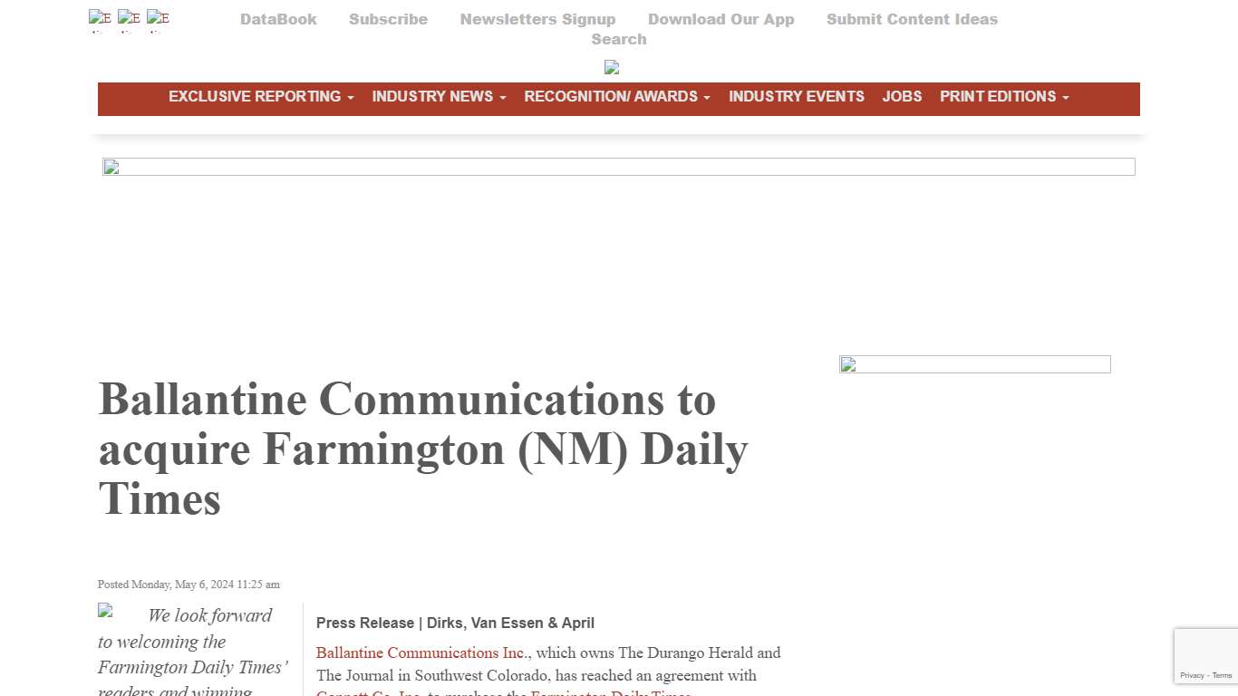 Ballantine Communications to acquire Farmington (NM) Daily Times | Editor and Publisher