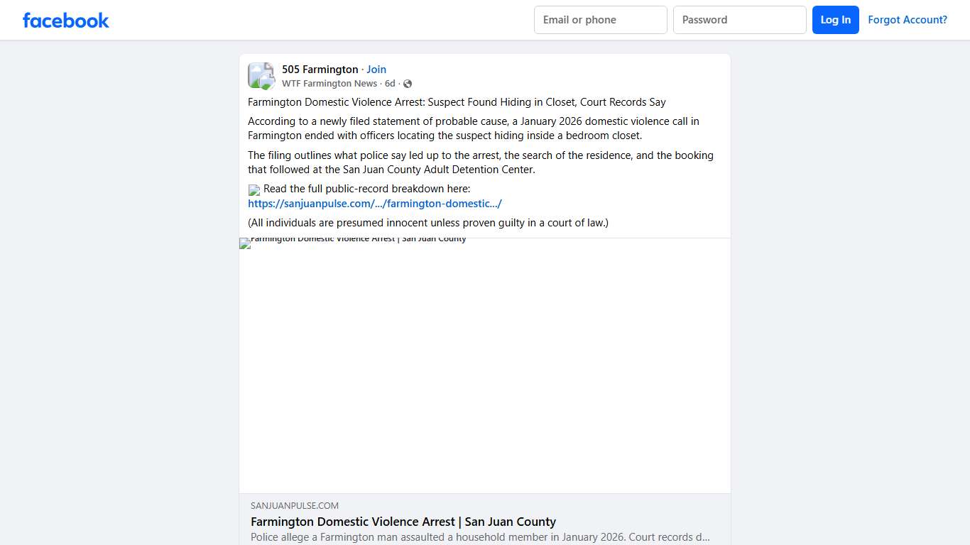 505 Farmington | Farmington Domestic Violence Arrest: Suspect Found Hiding in Closet, Court Records Say | Facebook